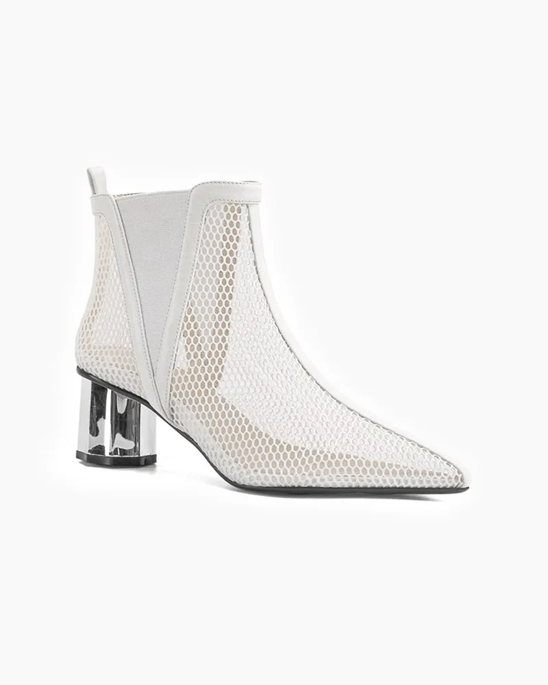 Pointed Hollow Mesh Thick Heels Boots