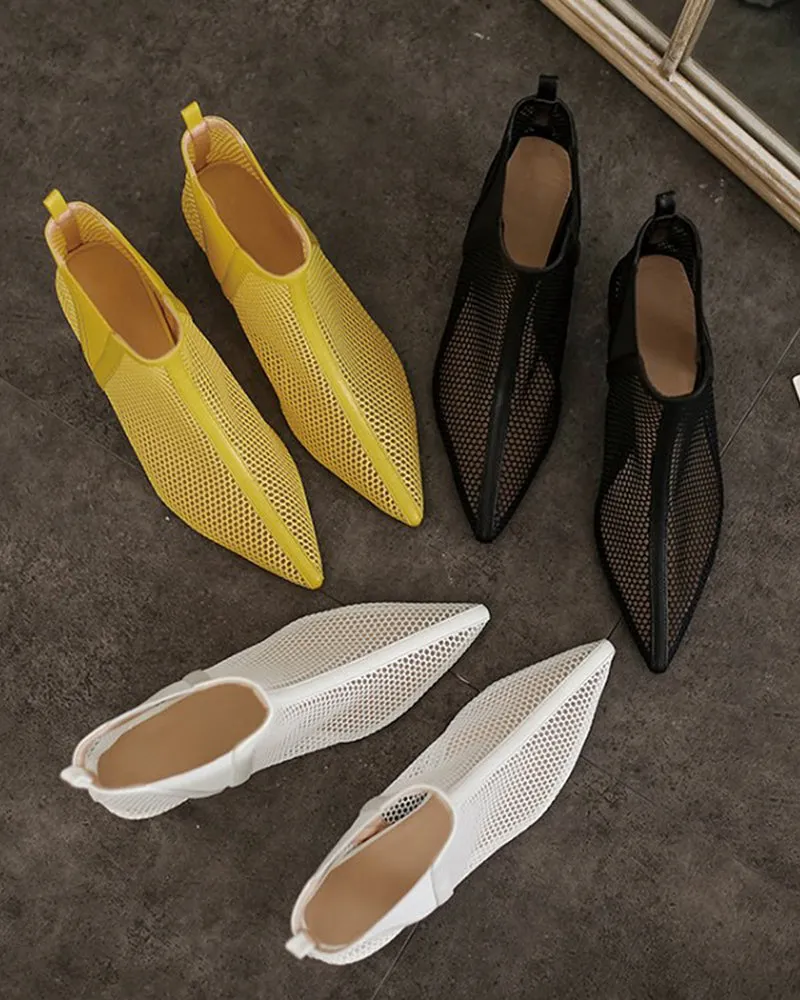 Pointed Hollow Mesh Thick Heels Boots