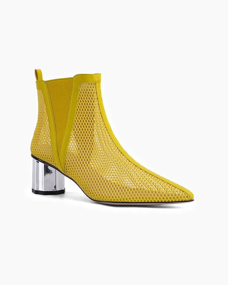 Pointed Hollow Mesh Thick Heels Boots