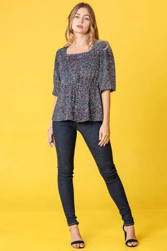 Polka Dot Square Neck Peplum Top