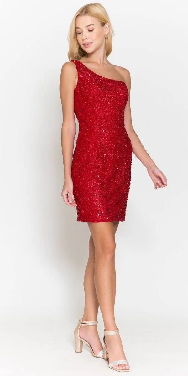 Poly USA 8804 One shoulder Short Bodycon Fit Dress