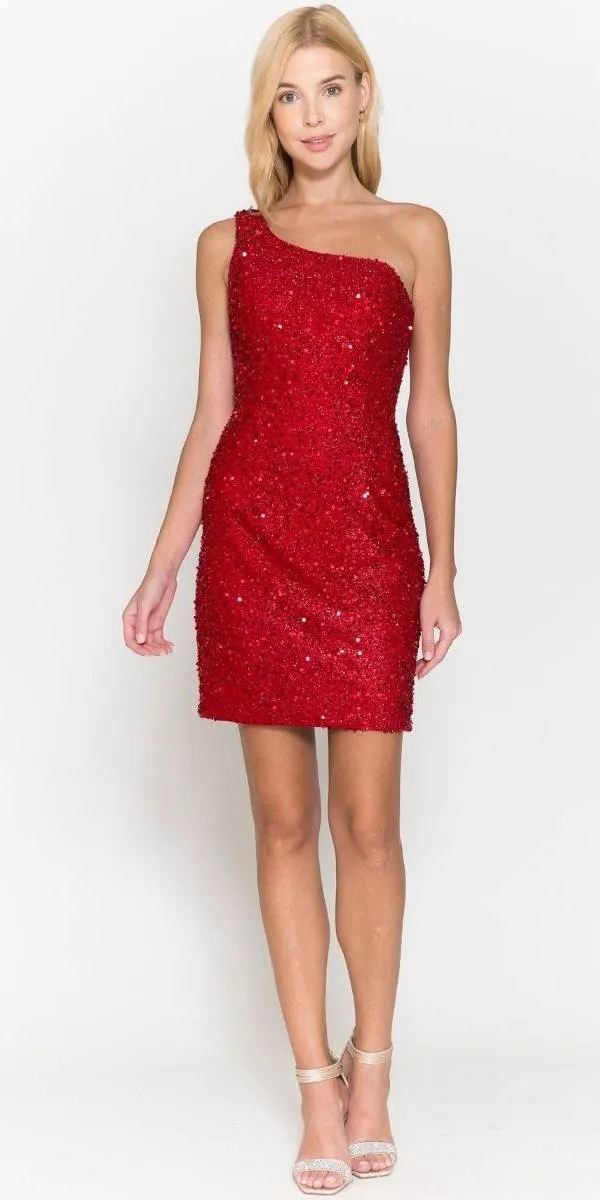 Poly USA 8804 One shoulder Short Bodycon Fit Dress