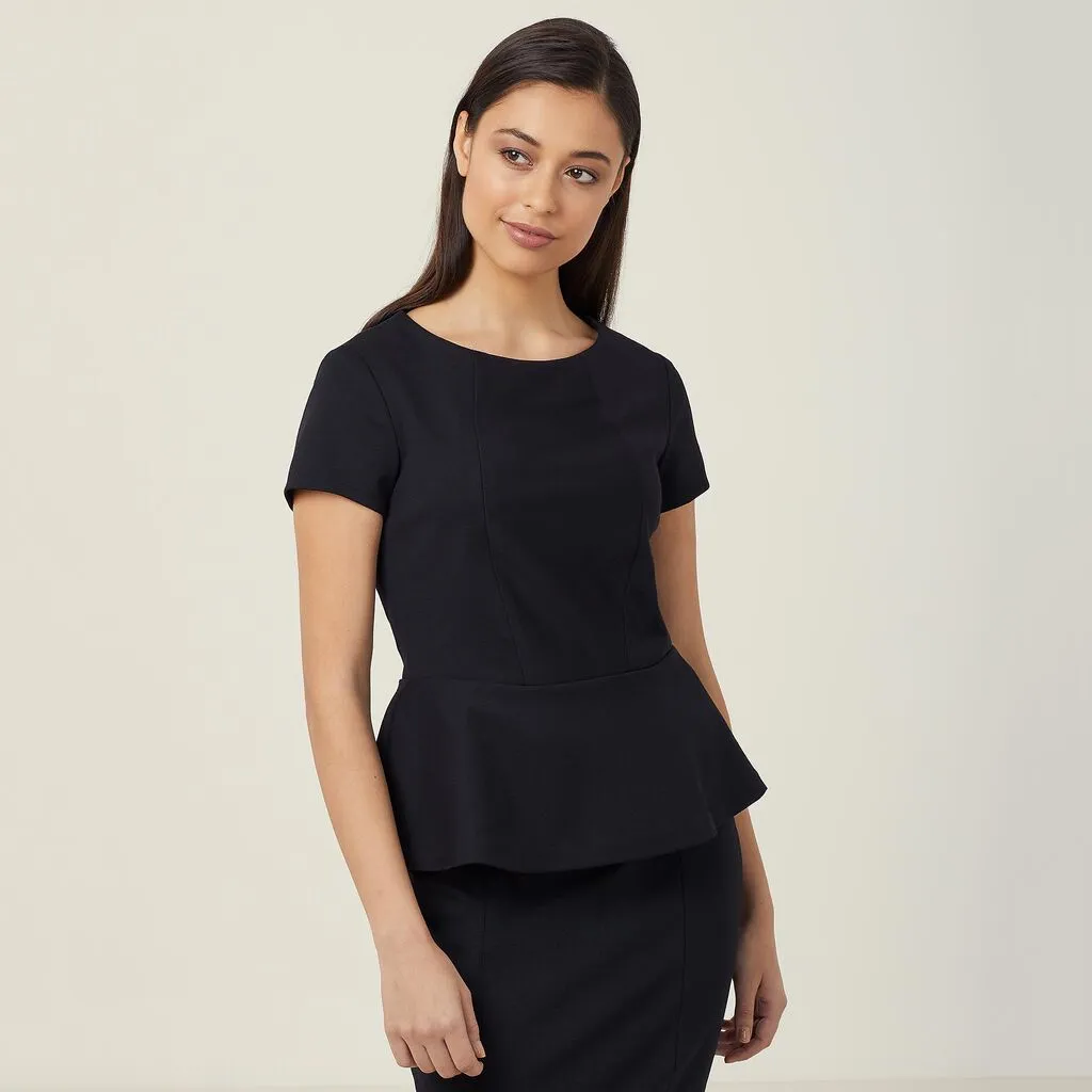 PONTE KNIT CAP SLEEVE PEPLUM TOP
