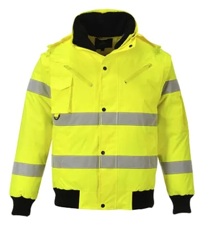Portwest Hi Vis Waterproof 3 in 1 Bomber Jacket and Bodywarmer Fur Collar - C467