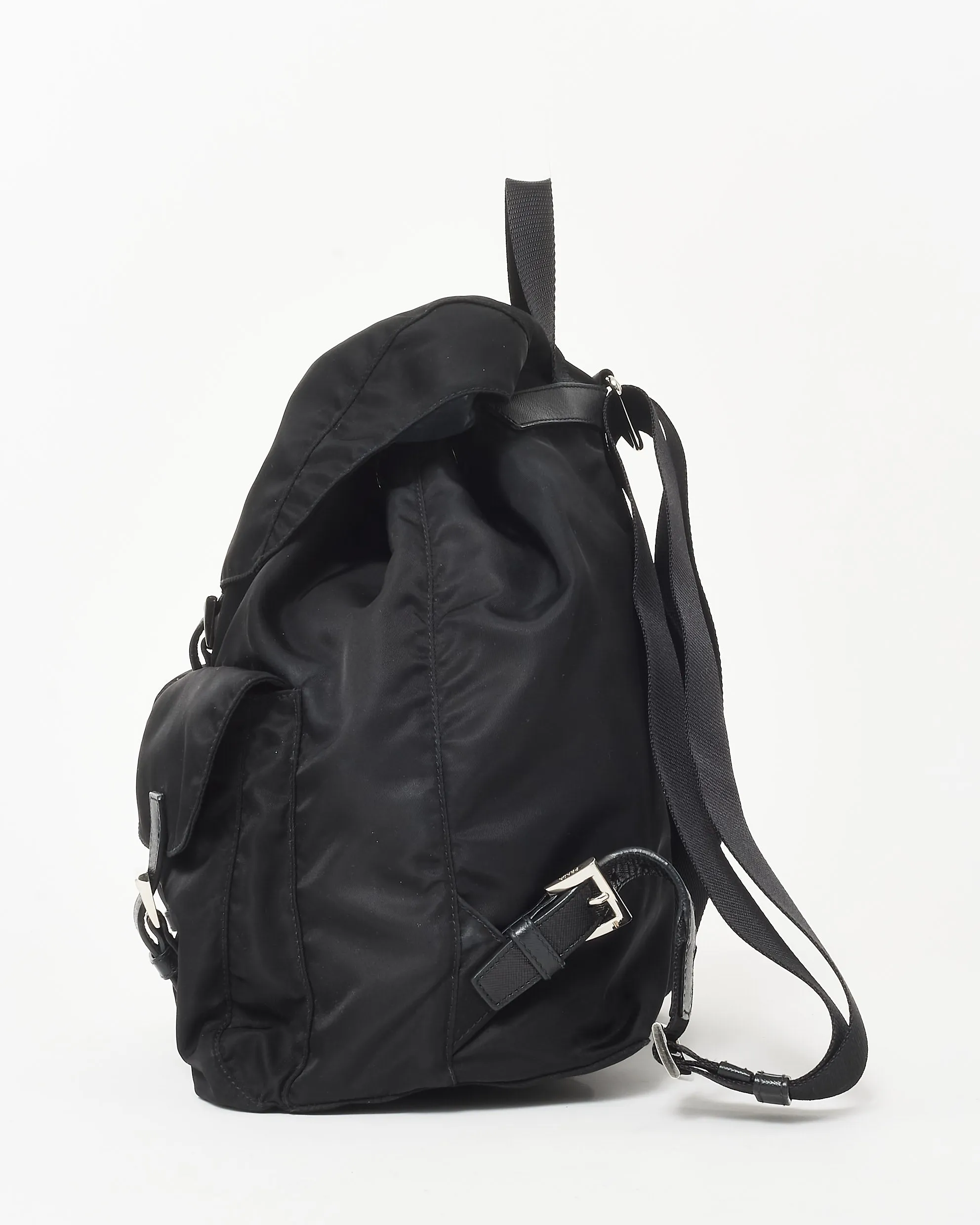 Prada Black Re- Nylon Double Front Pocket Medium Backpack