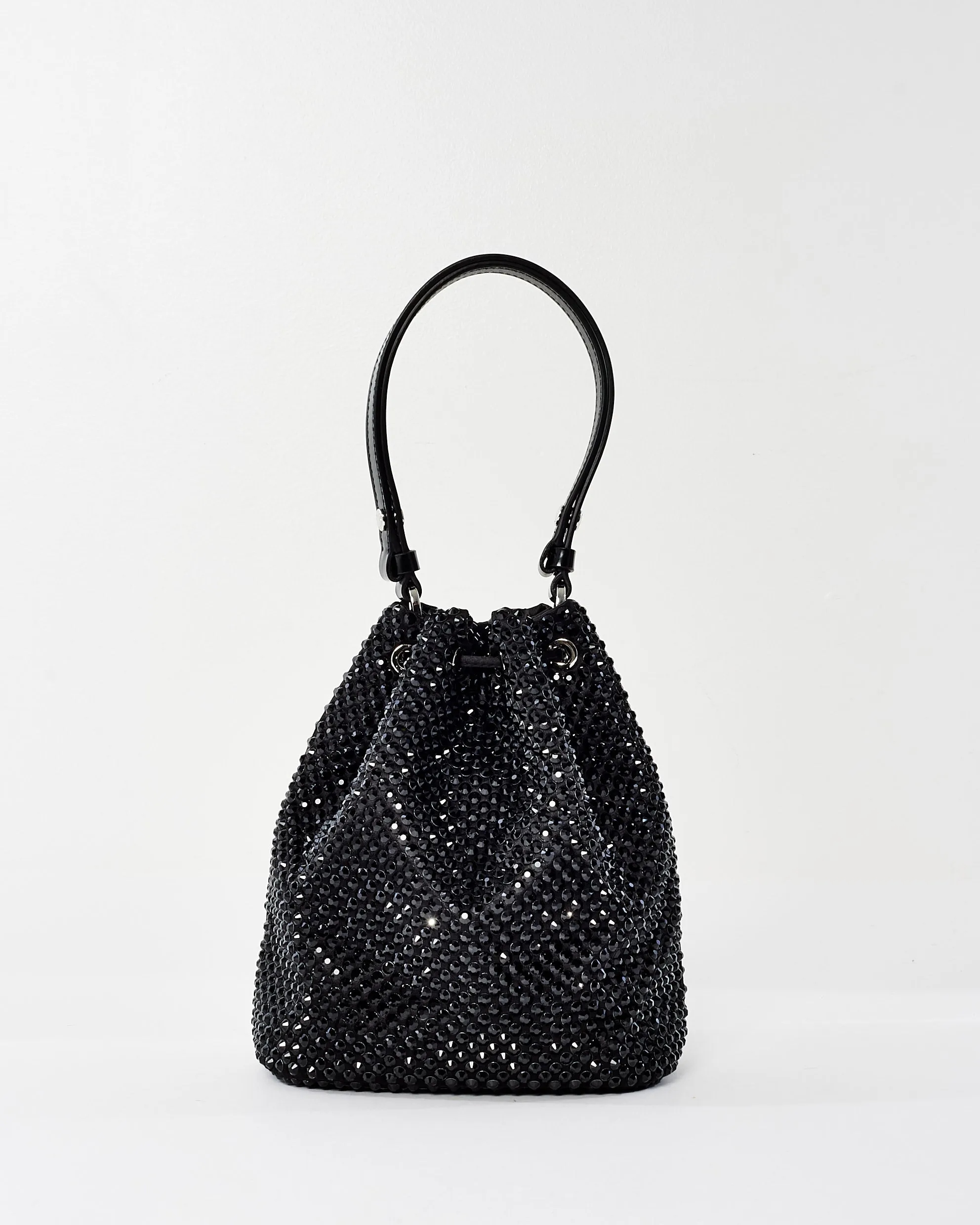 Prada Satin Black Crystal Mini Bucket Bag