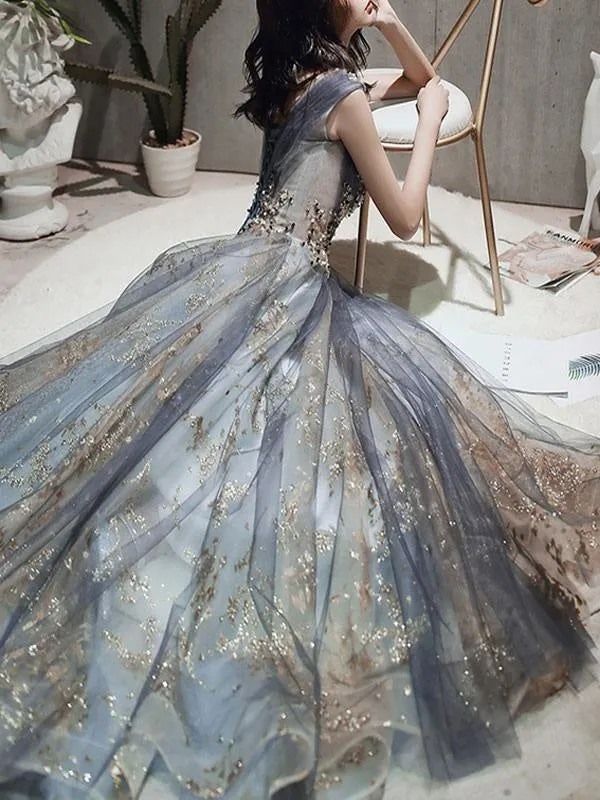 Prom Dress A Line Sleeveless Floor Length Jewel Neck Lace Appliqued Formal Occasion Dresses