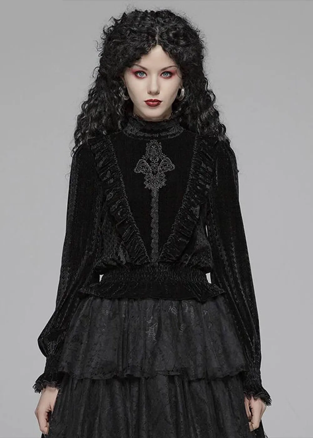 Punk Rave Cello Velvet Blouse Zwart