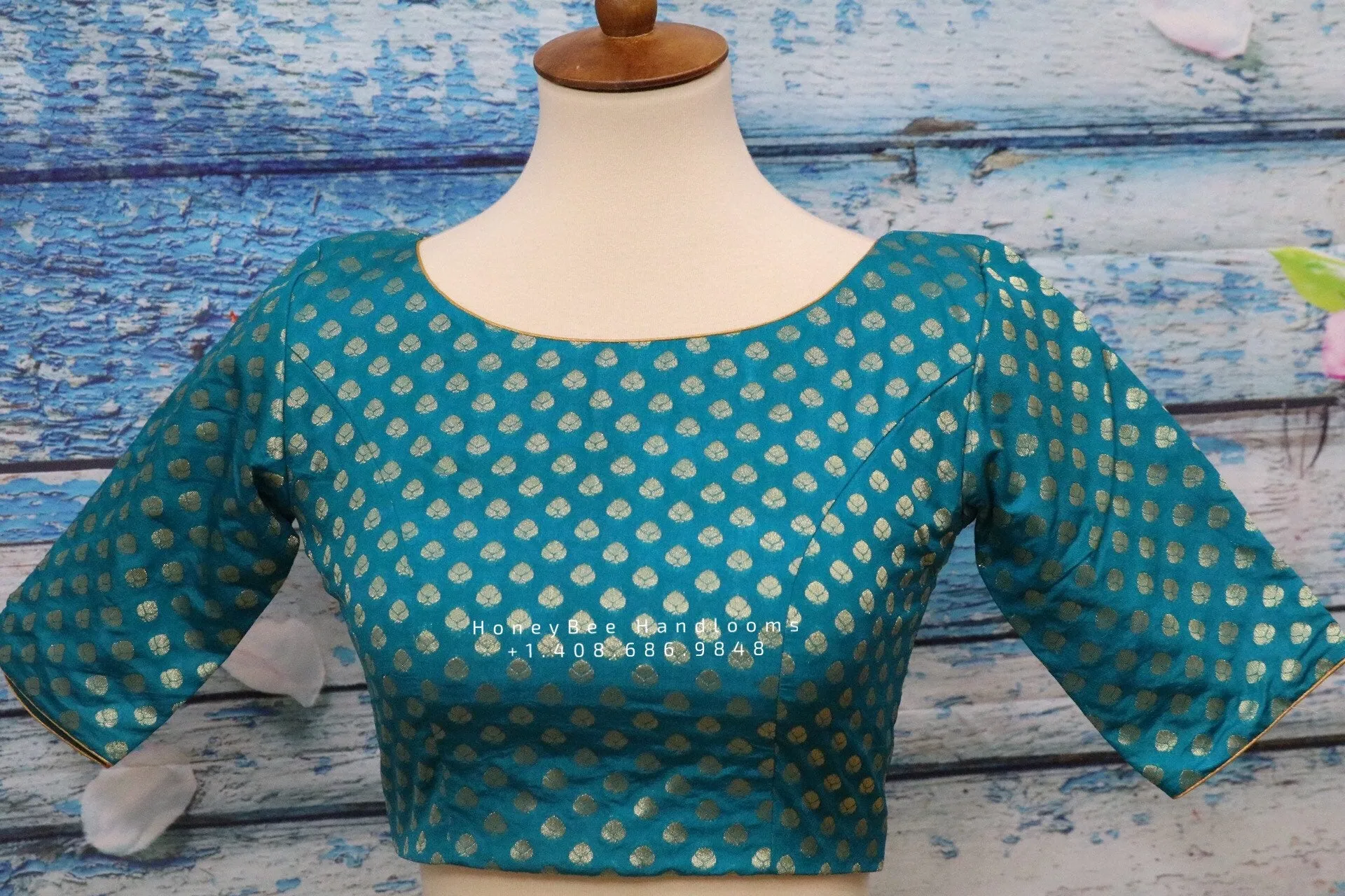 Pure Benaras blouse ,brocade blouse,blue banaras blouse,bot neck blouse,saree stitched blouse,fancy saree blouse,ready to wear saree blouse