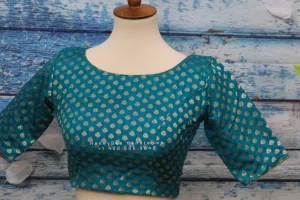 Pure Benaras blouse ,brocade blouse,blue banaras blouse,bot neck blouse,saree stitched blouse,fancy saree blouse,ready to wear saree blouse