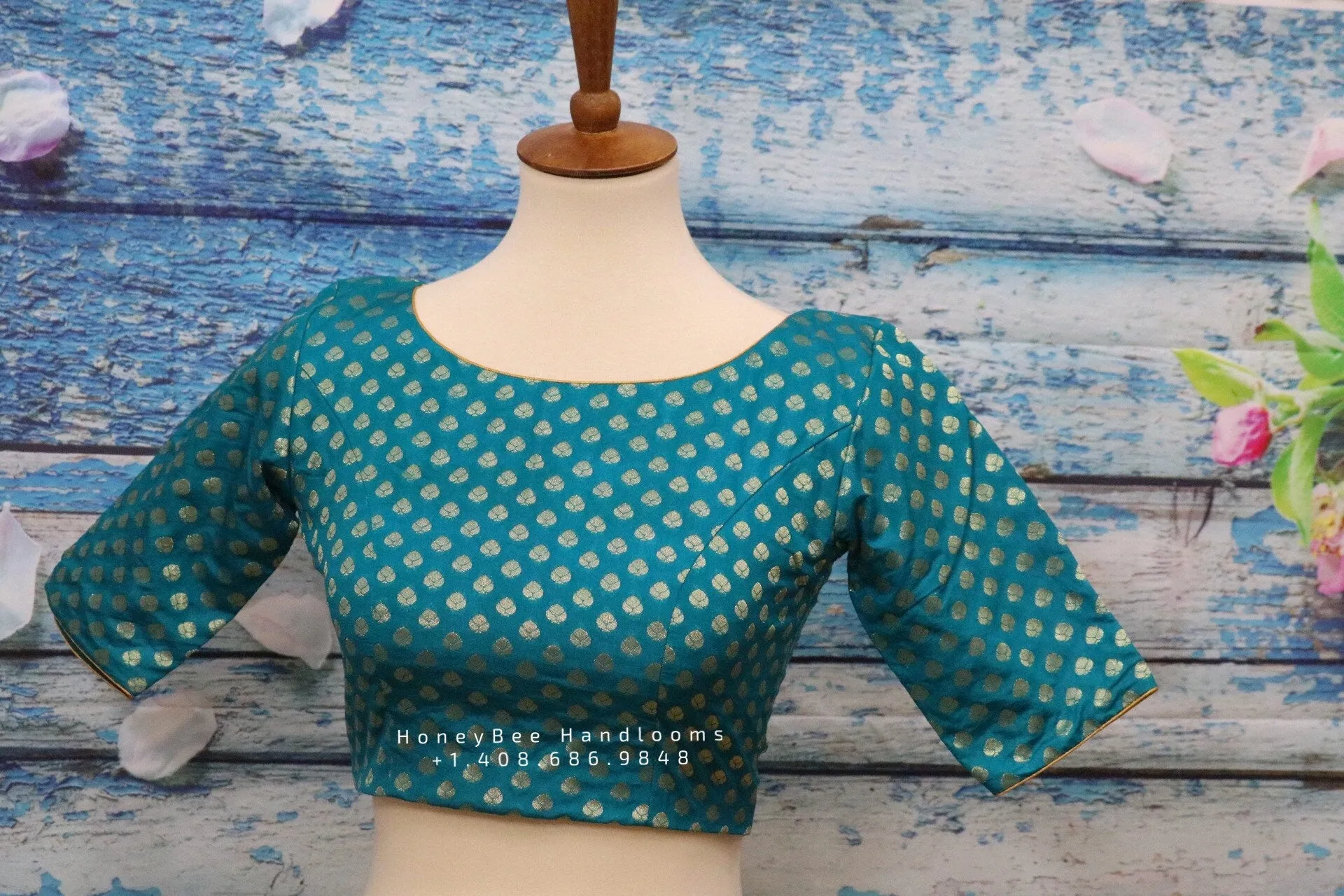 Pure Benaras blouse ,brocade blouse,blue banaras blouse,bot neck blouse,saree stitched blouse,fancy saree blouse,ready to wear saree blouse