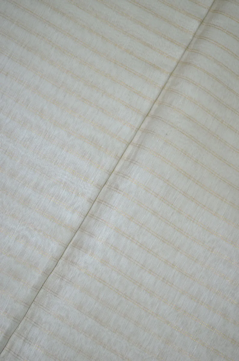 Pure Checkered Handloom Silk Linen Zari Bordered Fabric