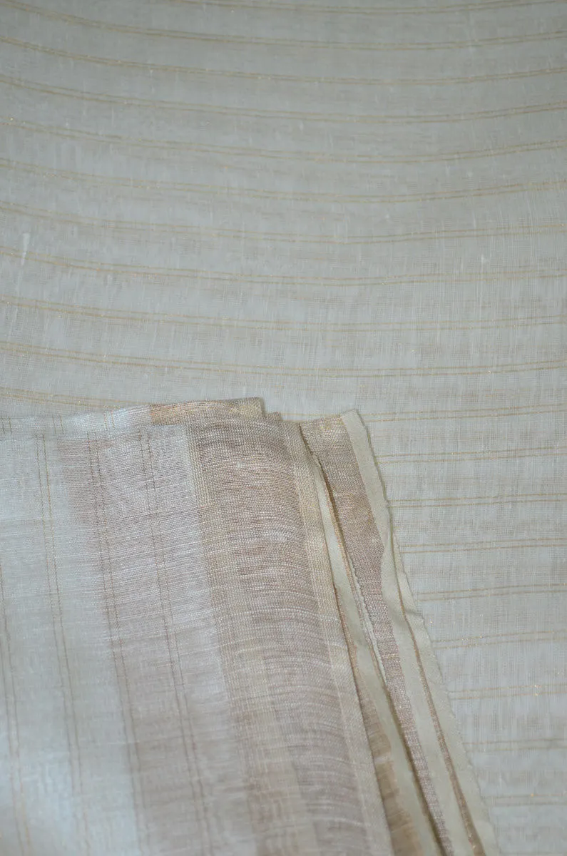 Pure Checkered Handloom Silk Linen Zari Bordered Fabric
