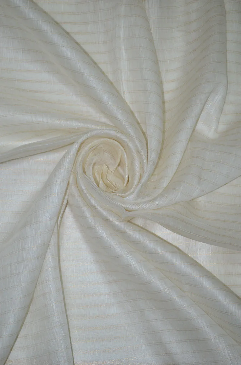 Pure Checkered Handloom Silk Linen Zari Bordered Fabric