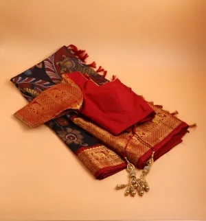 Pure kanchi pen kalamkari Saree in kanchi border | kanchi saree | Authentic pattu Saree | Handloom Saree | pattu saree