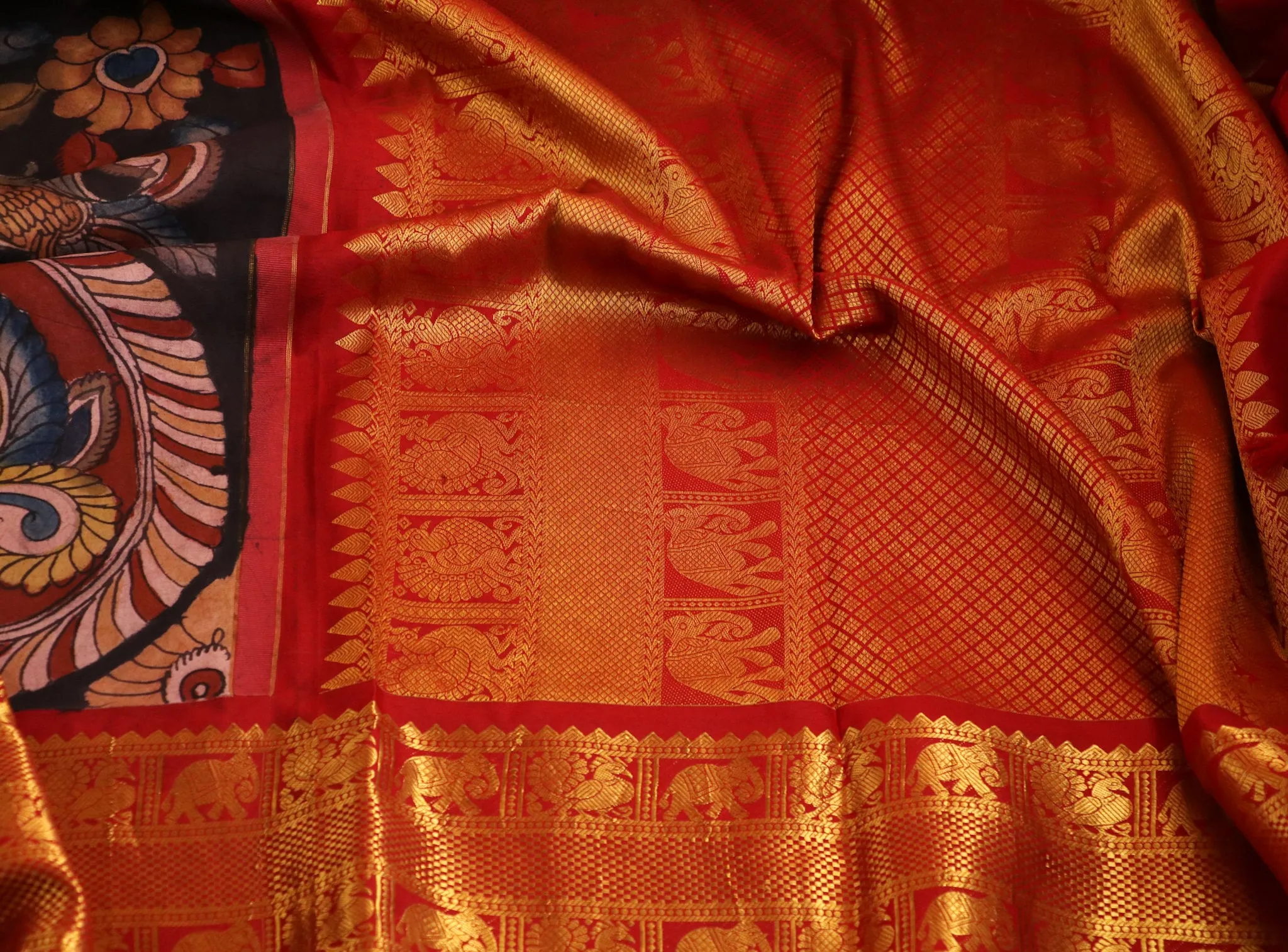 Pure kanchi pen kalamkari Saree in kanchi border | kanchi saree | Authentic pattu Saree | Handloom Saree | pattu saree