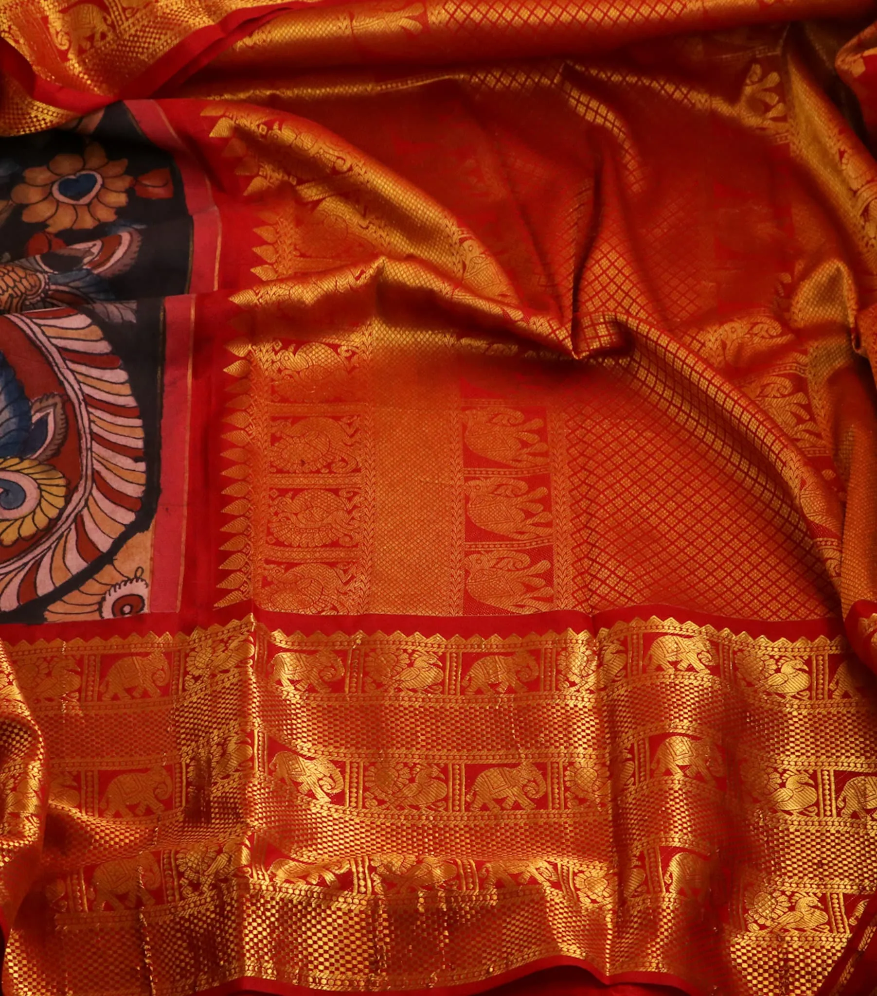 Pure kanchi pen kalamkari Saree in kanchi border | kanchi saree | Authentic pattu Saree | Handloom Saree | pattu saree