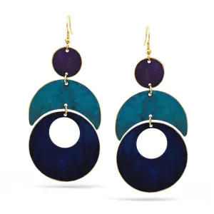 PURPLE AND TURQUOISE MIX PATINA FINISHED DROP EARRINGS #ER7913 BLUE MIX (BE11)