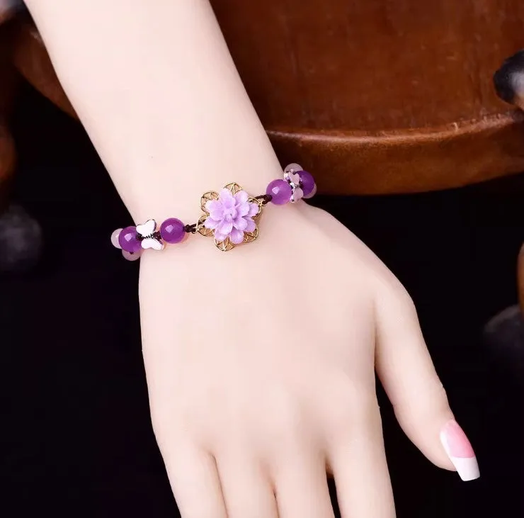 Purple Chalcedony Crystal Bracelet Retro Style