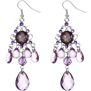 Purple Elegant Beaded Chandelier Dangle Earrings