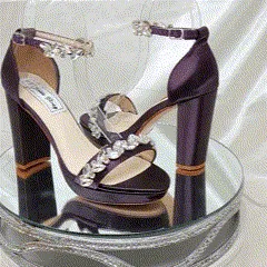 Purple Wedding Shoes Platform Shoes with Chunky Heel Crystal Trim Design