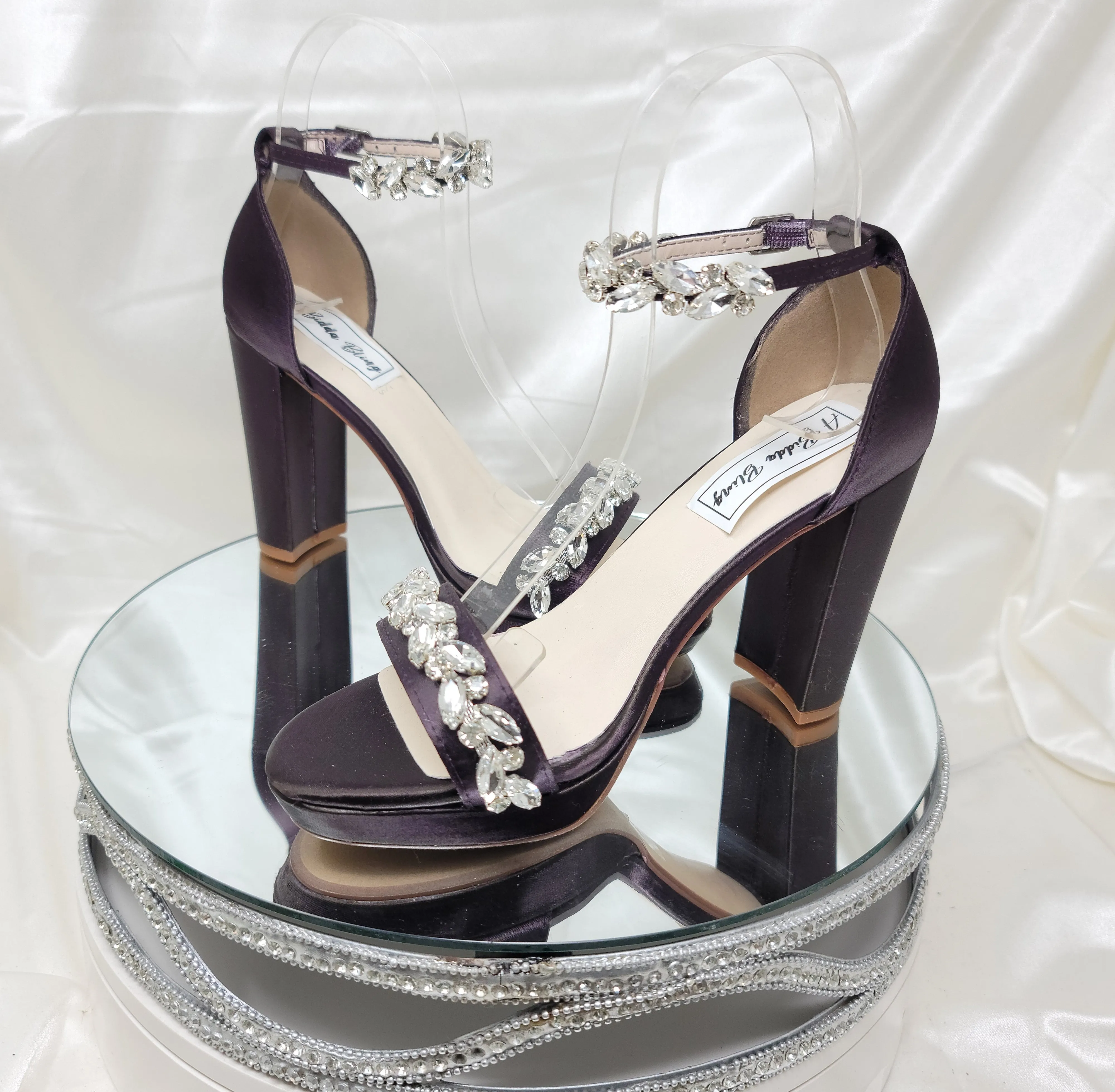 Purple Wedding Shoes Platform Shoes with Chunky Heel Crystal Trim Design