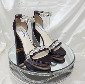 Purple Wedding Shoes Platform Shoes with Chunky Heel Crystal Trim Design
