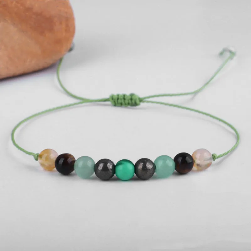 Quartz & Green Beaded Adjustable Bracelet