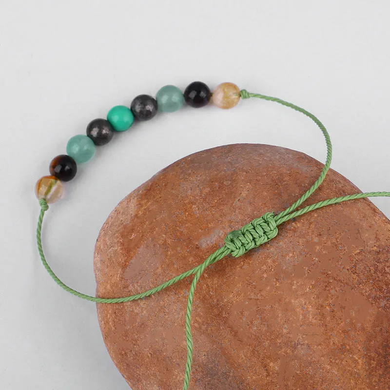 Quartz & Green Beaded Adjustable Bracelet