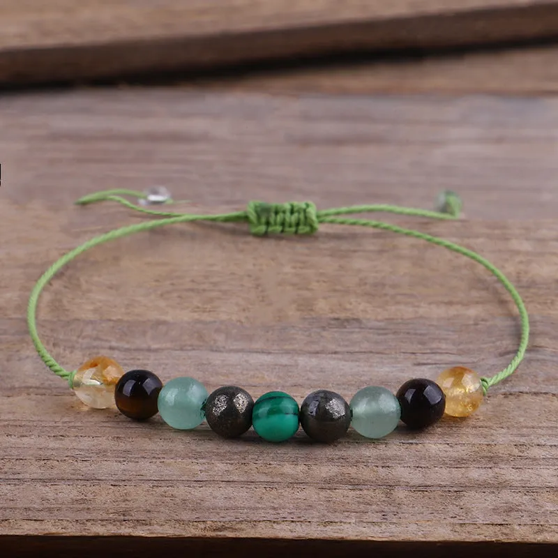 Quartz & Green Beaded Adjustable Bracelet