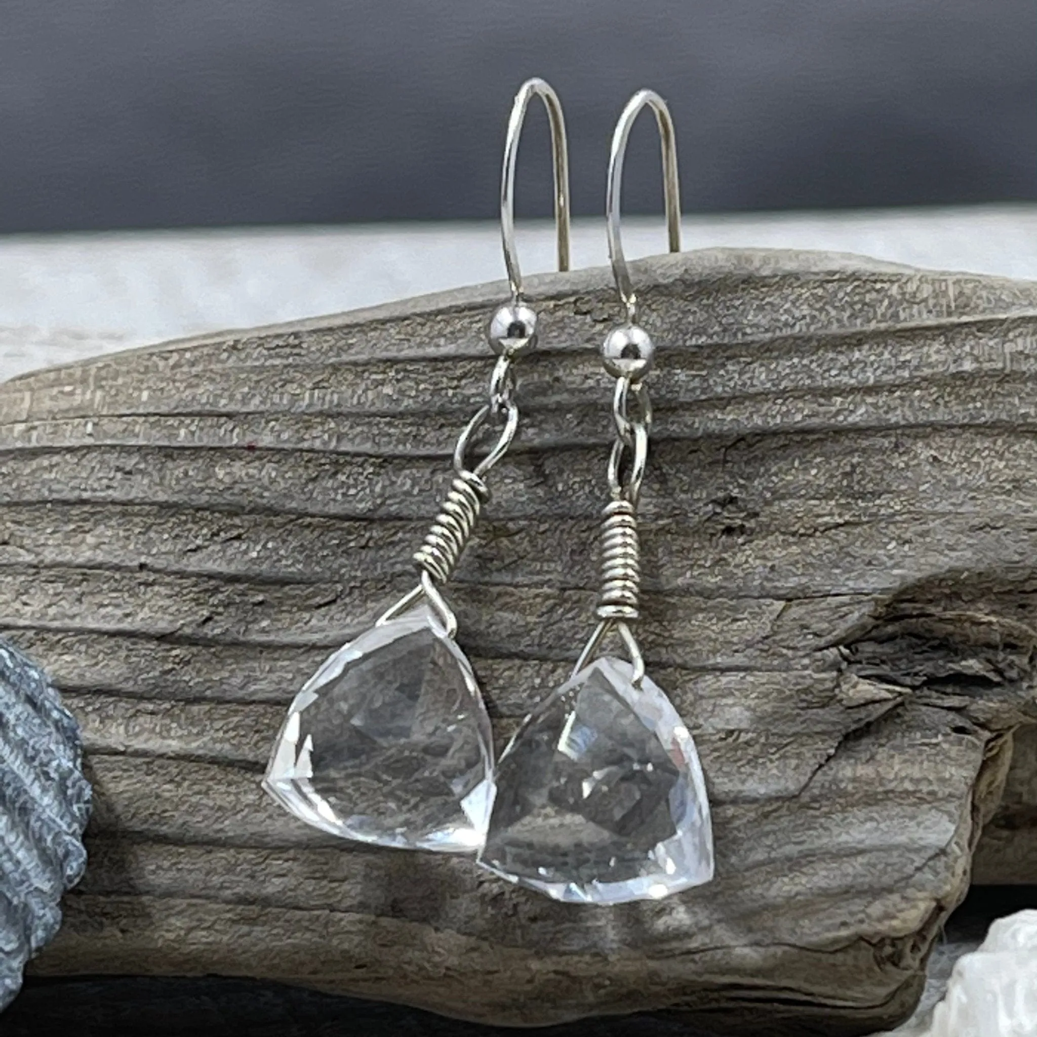 Quartz Crystal 3-D Pyramid Earrings