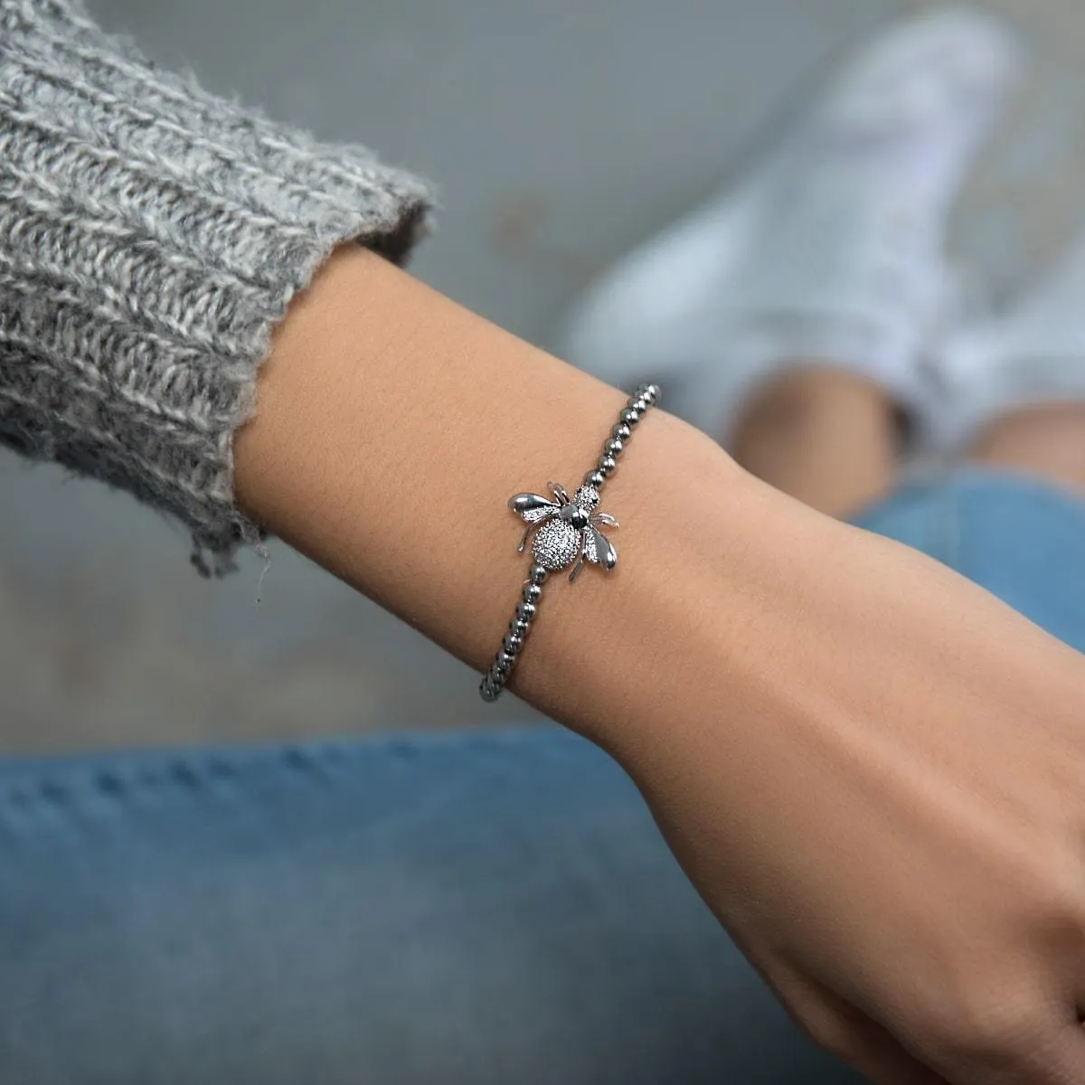 Queen | Silver | Crystal Honeybee Charm Bracelet