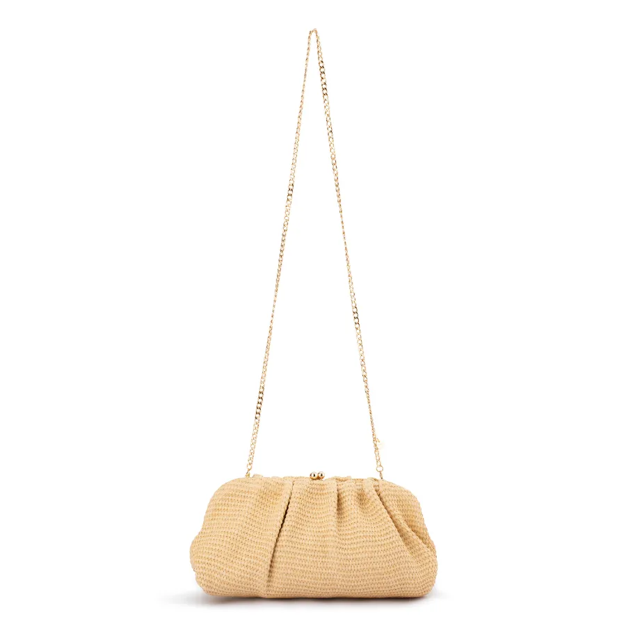 QUEENIE GATHERED WOVEN CLUTCH - NATURAL