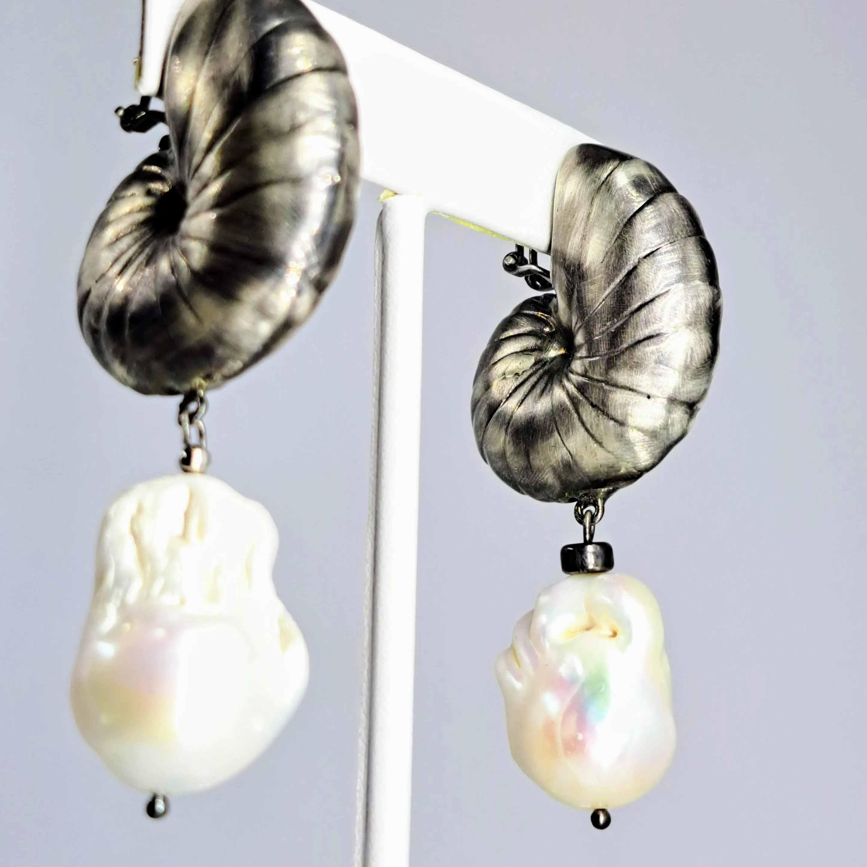 "Nauti-Baroque Black" 3" Earrings - Baroque Pearl, Black Sterling