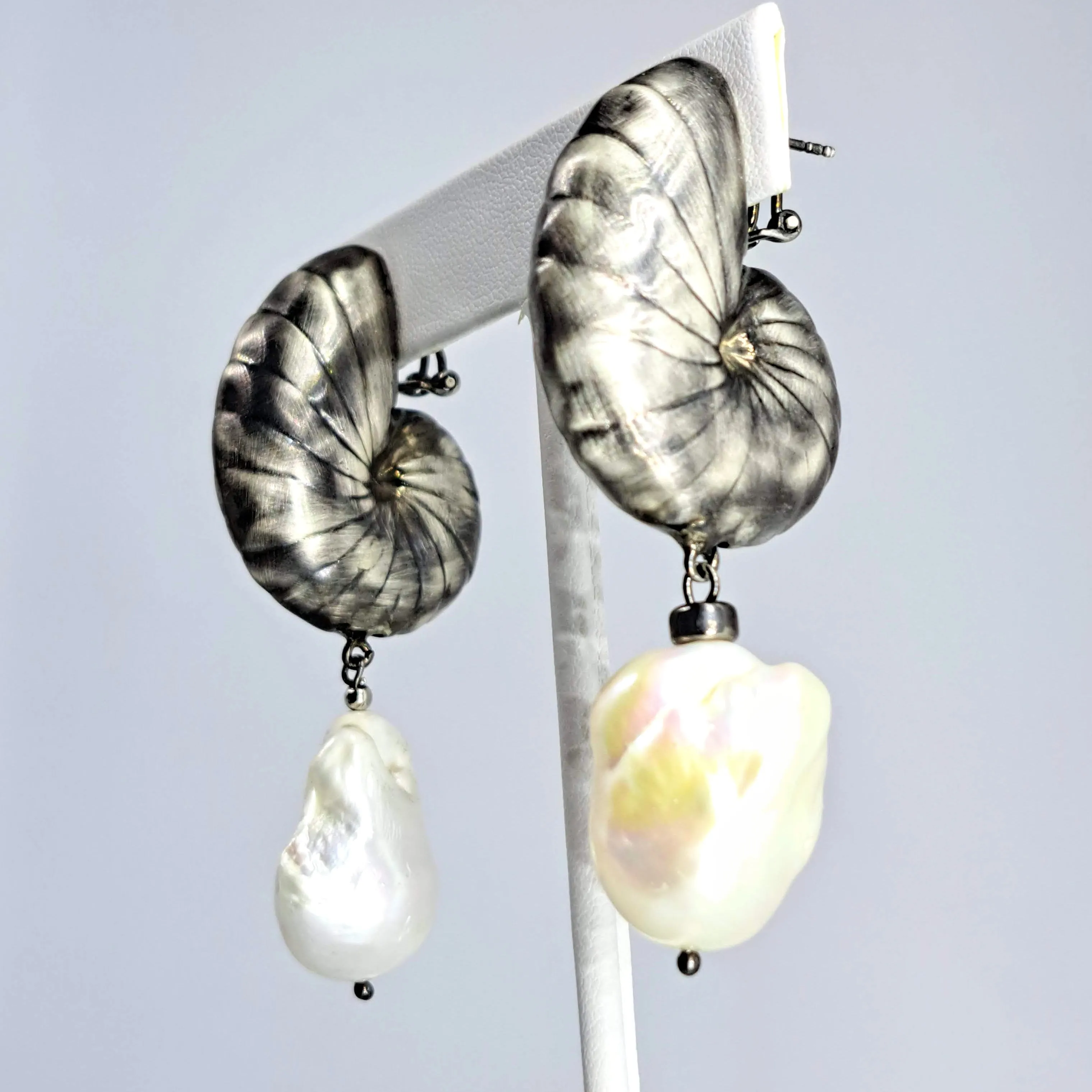 "Nauti-Baroque Black" 3" Earrings - Baroque Pearl, Black Sterling