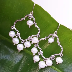"Treasure" Appx. 2.25" Earrings - Pearls, Sterling