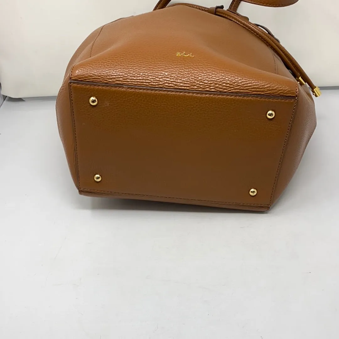 Ralph Lauren Dark Tan Leather Toggle Pull Bucket Bag