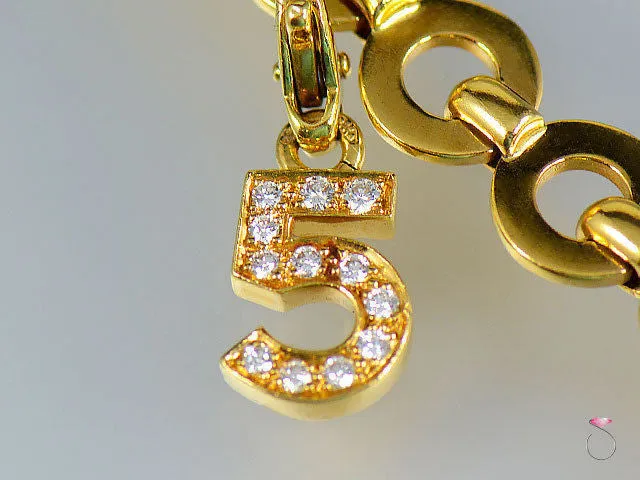 Rare Chanel Camellia Five Charms No 5 C Logo Bracelet in 18K