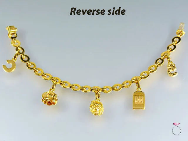 Rare Chanel Camellia Five Charms No 5 C Logo Bracelet in 18K