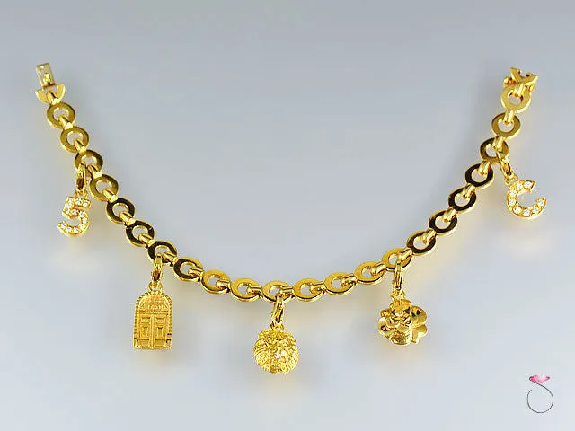 Rare Chanel Camellia Five Charms No 5 C Logo Bracelet in 18K