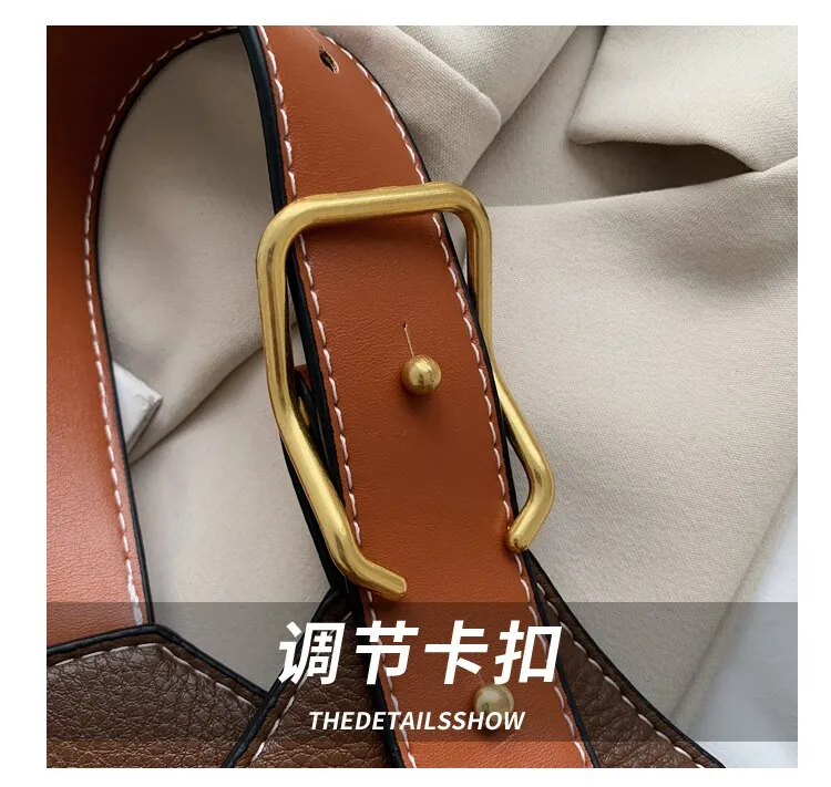 Realaiot Contrast color Tote Bucket bag Fashion New High-quality PU Leather Women's Designer Handbag Travel Shoulder Messenger Bag
