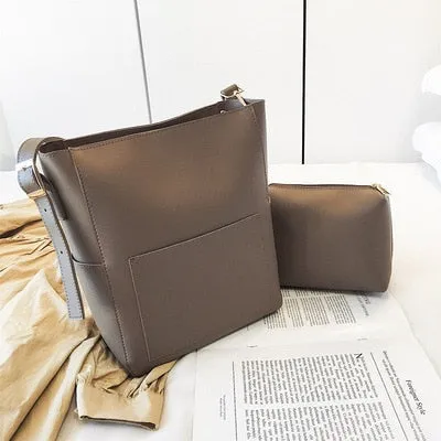 Realaiot Large Capacity Women Shoulder Bags Designer Brand Handbags Luxury Pu Leather Crossbody Bag Casual Tote Simply Buckets Bag Purse Casual Classy Outfits