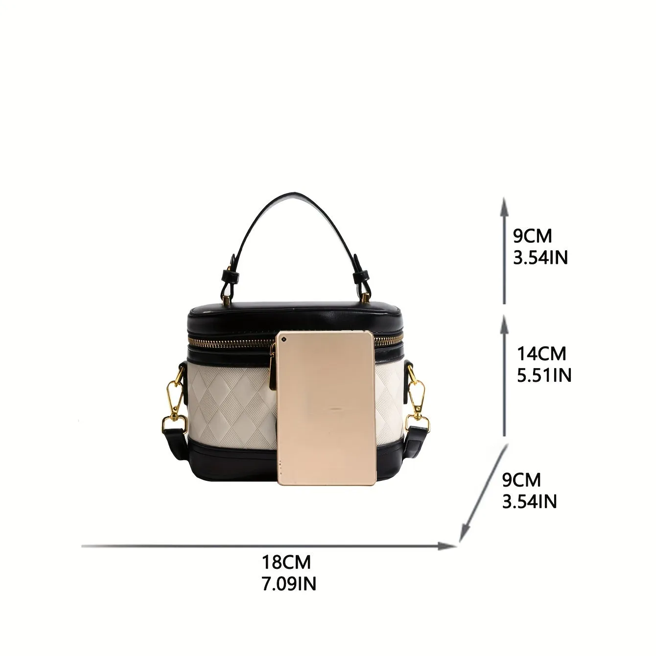realaiot  Mini Argyle Embossed Bucket Bag, Color Contrast Handbags, Fashion Double Zipper Purse For Coin Lipstick Key (18.01*14.0*8.99cm)