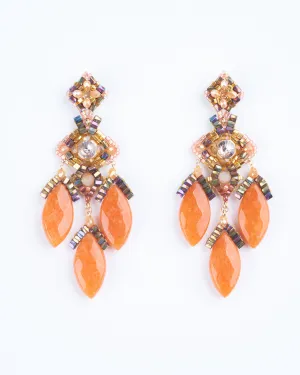 red aventurine, swarovski, miyuki chandelier earrings - orange/ gold