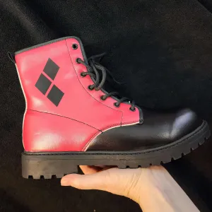 Red Black Boots 3-Diamond Design Combat Style (Size EU41 / Women's 10 / Men's Size 7