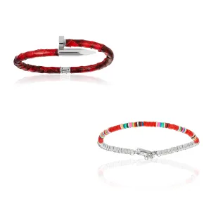 Red Bracelets and Silver Gift Idea for her