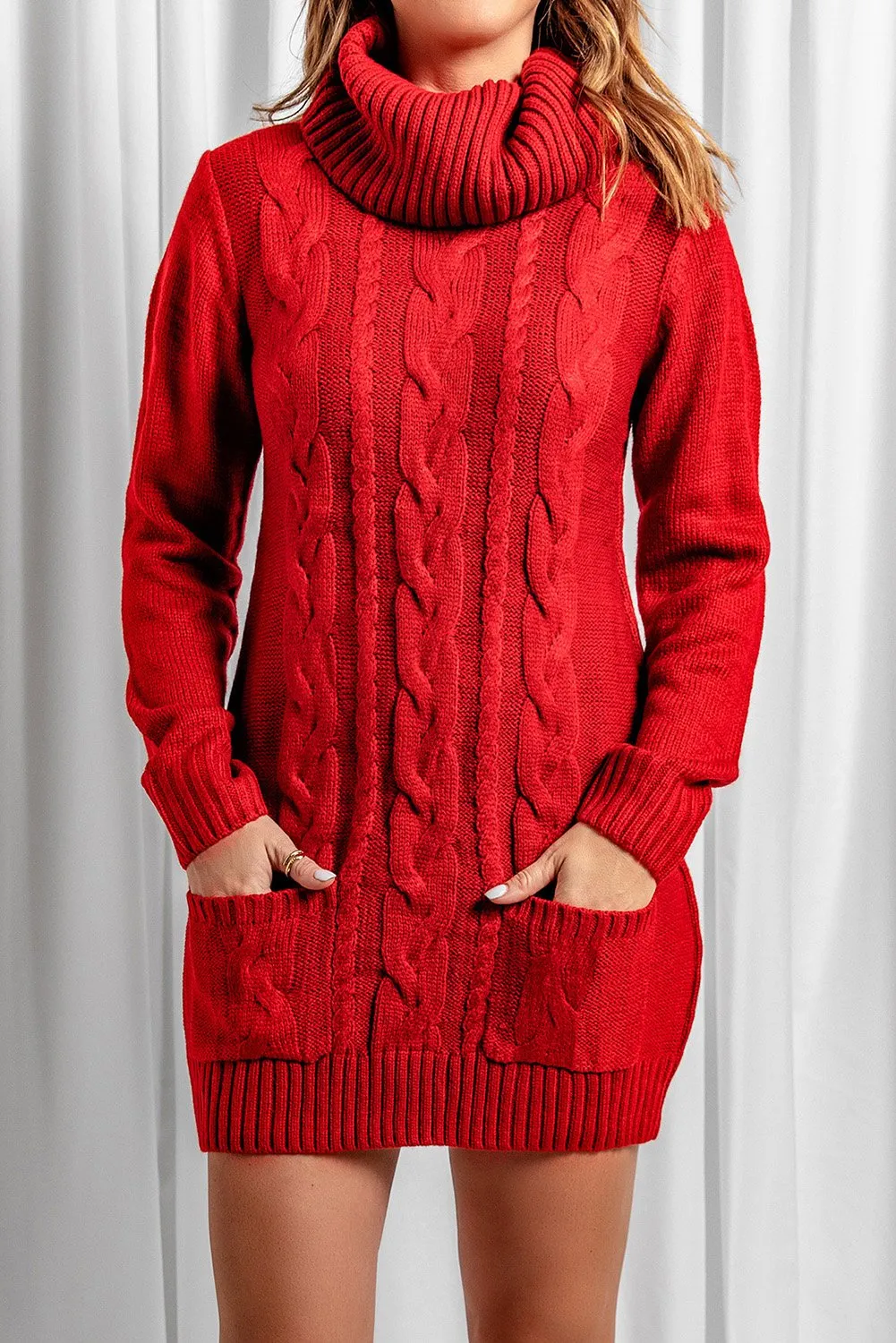 Red Cowl Neck Sweater Dress