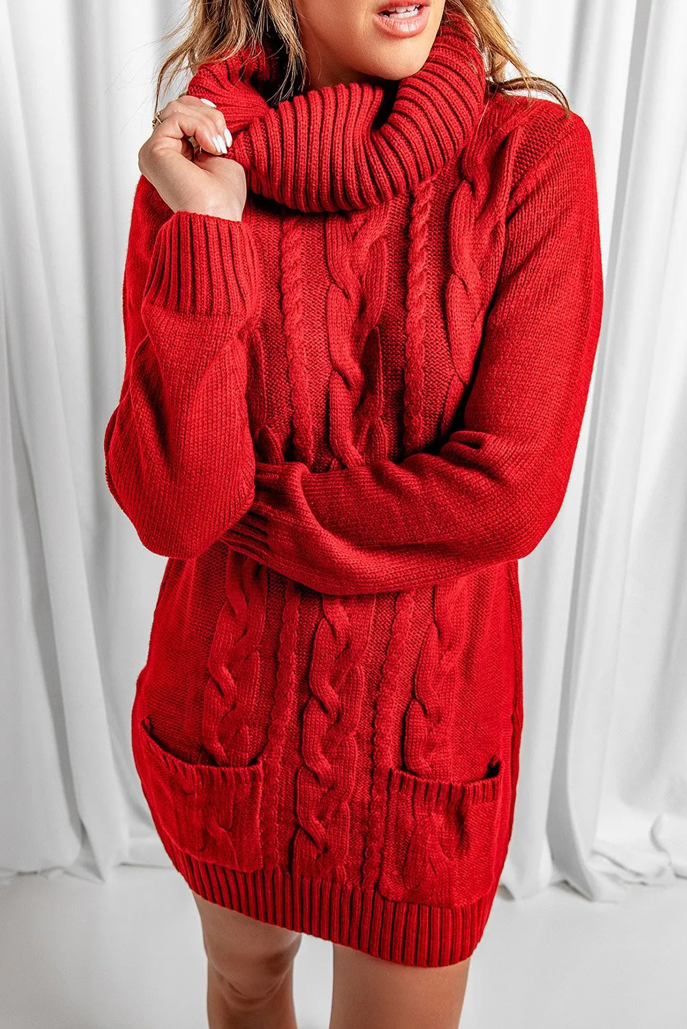 Red Cowl Neck Sweater Dress