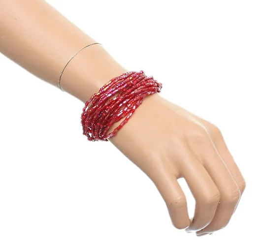 Red Iridescent Beaded Stretch Stacked Bracelets