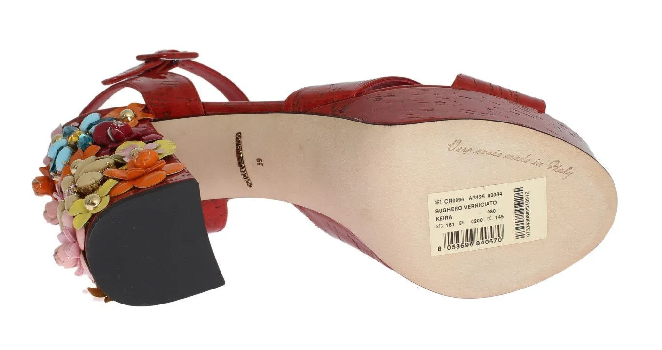Red Leather Crystal Strap Sandals